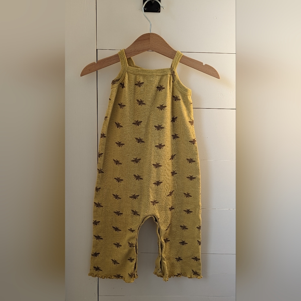 Kate Quinn, Long leg lettuce tank romper, bee, organic cotton pointelle, 12-18m